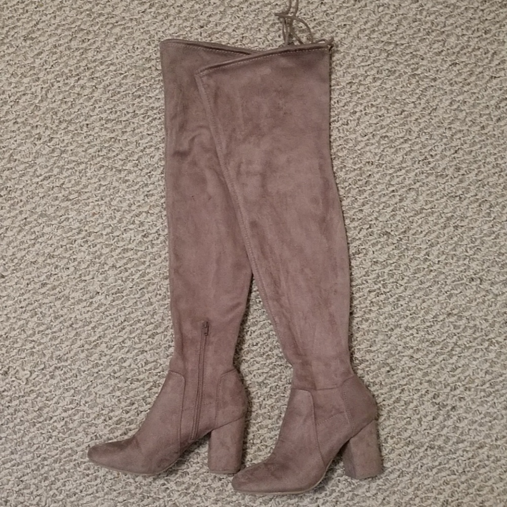 Christian Siriano taupe over the knee boots